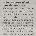 Article de journal sur la faune nivernaise lors de violents orages